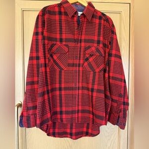 Vintage Sears Roebuck 80's Red/Black Plaid Men's Buttondown / Wool / Xlarge